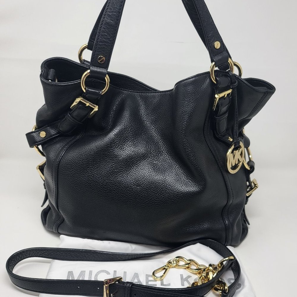 MK Logo Leather Satchel Shoulder Bag